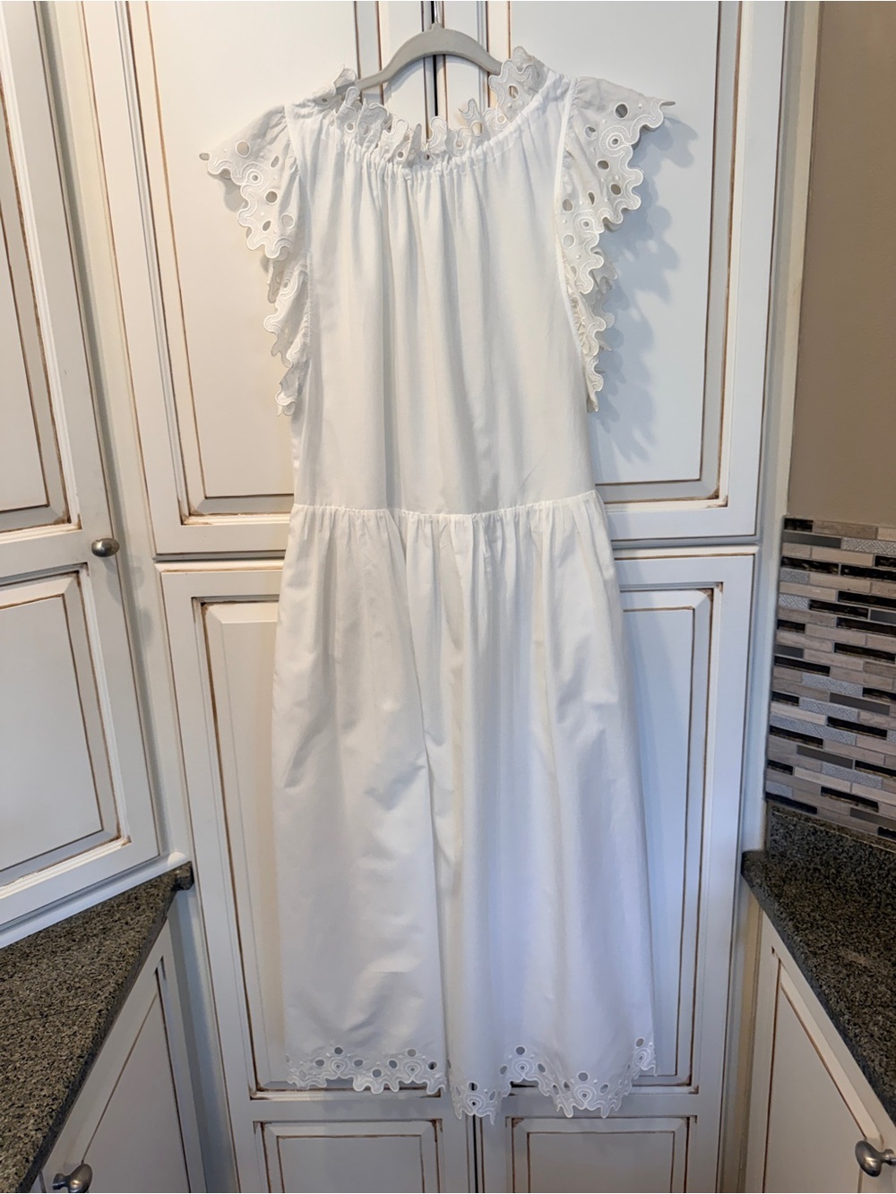 Magali Pascal Corinne Floral Embroidered High Neck Midi Dress In White- Medium